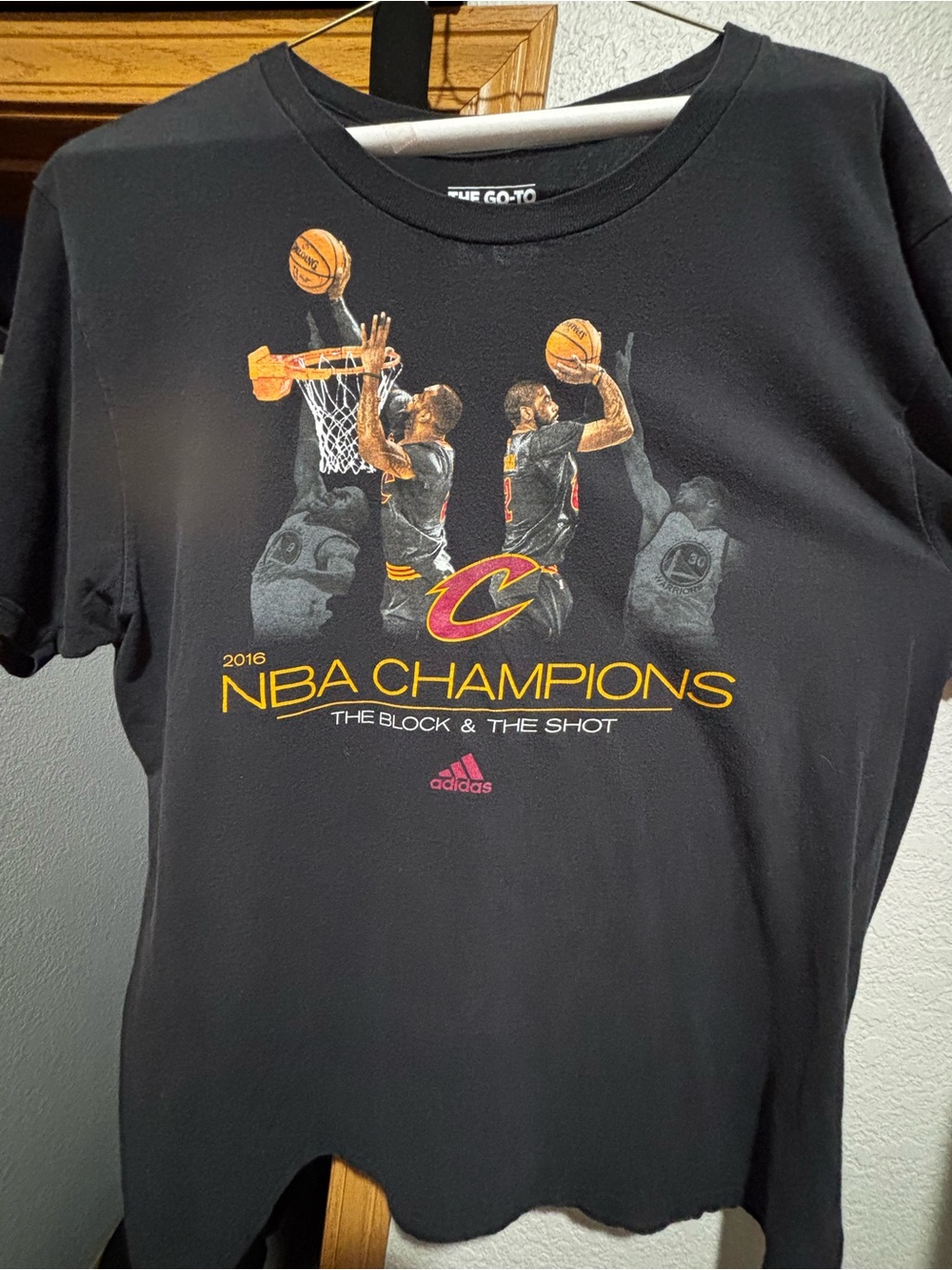 Adidas Cleveland Cavaliers 2016 NBA Champions Black T-Shirt - LeBron The Block